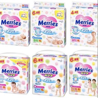 (Cộng Miếng/Mẫu mới)Tã Dán/Quần Merries Nội Địa Nhật NB90+6/S82+6/M64+4/L58/M58+6/L44+6/XL38+6/XXL26+2