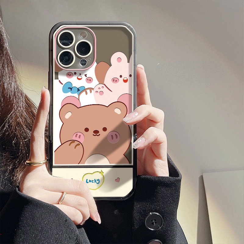 Ốp Điện Thoại Mềm Có Giá Đỡ Hình Gấu Dễ Thương Cho iPhone 13 12 11 Pro Max X XR XS Max 6 7 8 Plus
