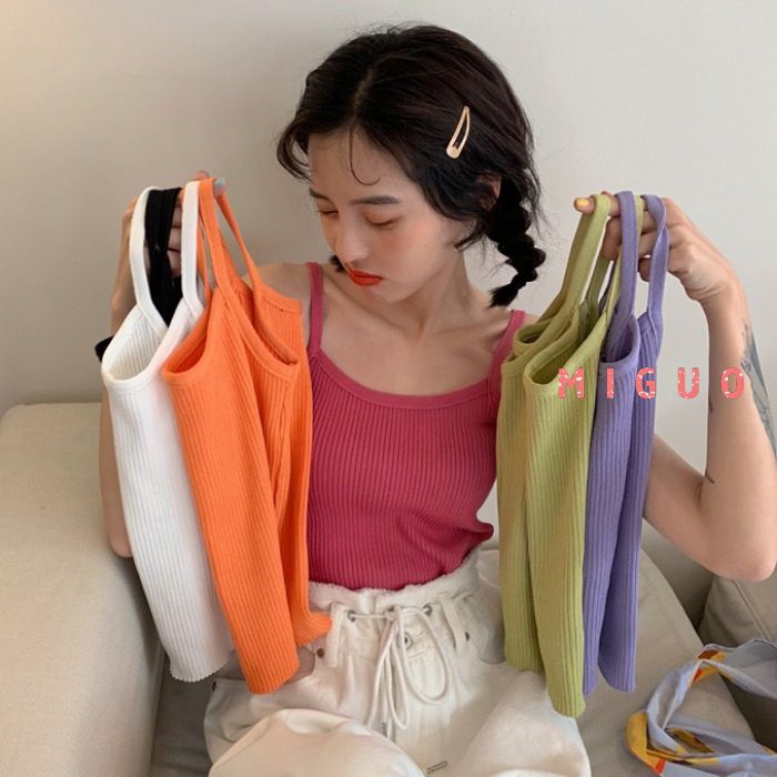 Áo Hai Dây Dáng Ôm Màu Trơn Phong Cách Hàn Quốc