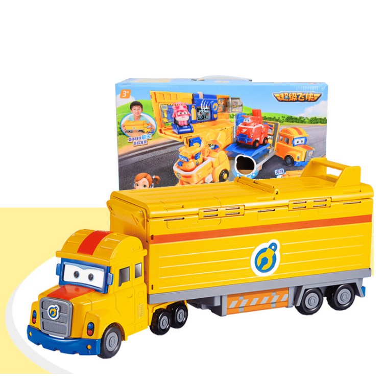 Super wings đồ chơi trẻ em bộ xe tải trạm super wings và Robot biến hình kết hợp xe cứu hộ nhỏ Donnie Thông Minh