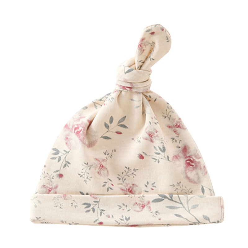 Mũ Trùm Đầu Bằng Cotton Mềm Mại In Họa Tiết Hoa Thắt Nút Dễ Thương Cho Bé Sơ Sinh