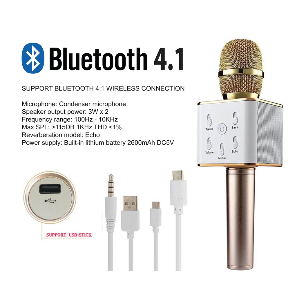 [Mã ELHACE giảm 4% đơn 300K] Micro karaoke Q7 tích hợp loa Bluetooth