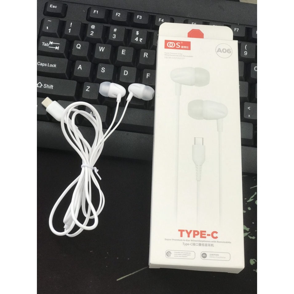 Tai nghe dây nhét tai A06 Type-C có micro đàm thoại tiện lợi Âm bass mạnh mê