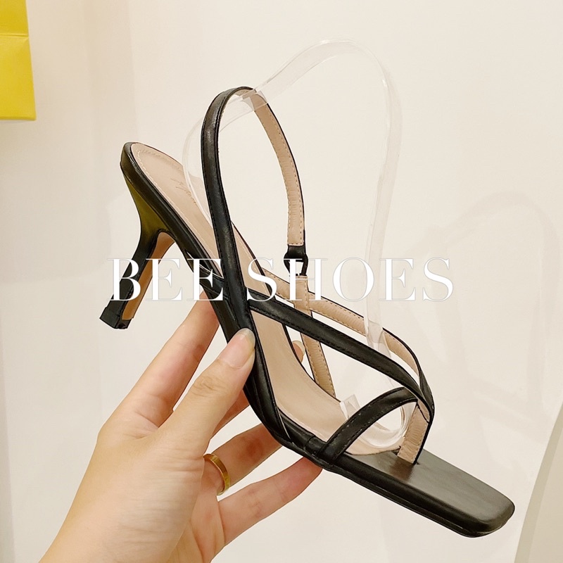 BEESHOES - SANDANL NỮ DA MỀM MŨI VUÔNG - SANDAL NỮ GÓT NHỌN CAO 7CM CÓ SẴN MÀU ĐEN - KEM - TRẮNG 210724
