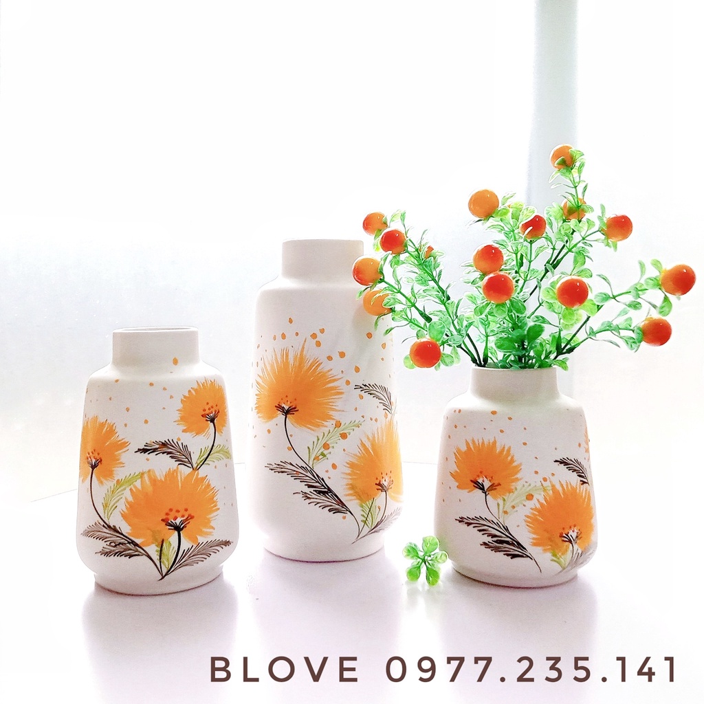 Gốm sứ bát tràng cao cấp, vẽ họa tiết thủ công hình hoa cúc đẹp mắt,Trang trí nhà cửa,Quà tặng ý nghĩa