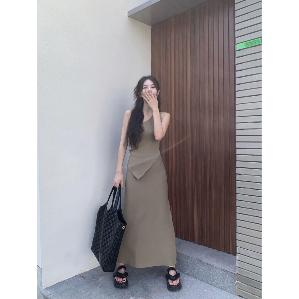 Set/Bộ Len Dệt Kim Áo Lệch Vai Kèm Chân Váy Dài Ôm Body Tôn Dáng - Sốp Nhỏ Order Taobao