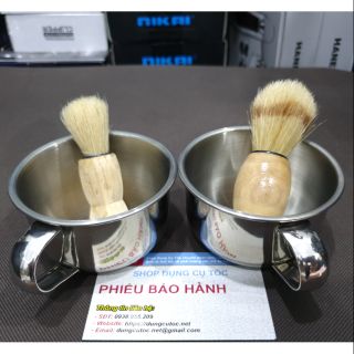 Chổi quét kem cạo râu và chén inox đựng kem, bộ dụng cụ chén cọ quét kem cạo râu.