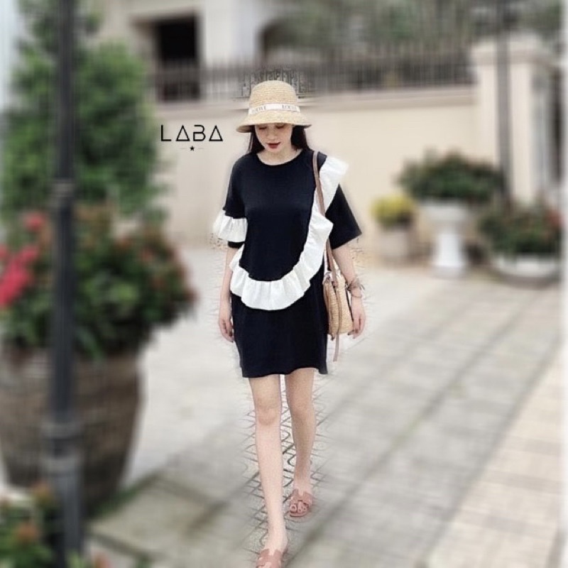 Đầm suông chất cotton đen bèo cá tính độc lạ có ảnh thật kèm video