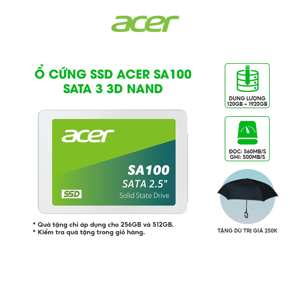 Ổ cứng SSD Laptop PC Acer SA100 SATA 3 3D NAND 2.5inch tốc độ đến 561MB s