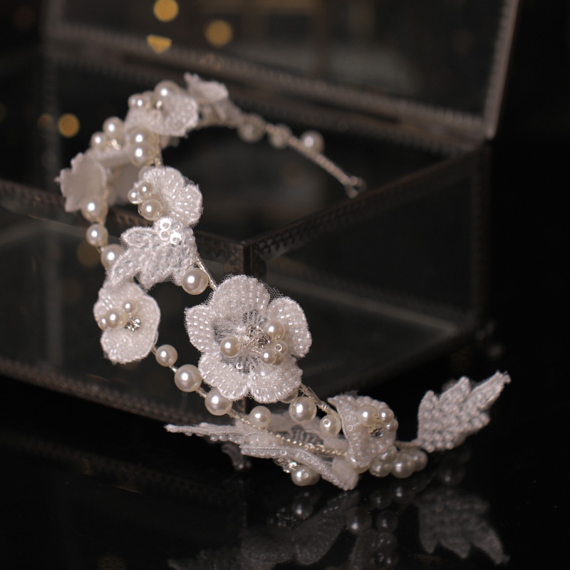 Băng Đô Cài Tóc Hình Vương Miện Công Chúa Đính Hạt Phối Ren Kiểu Hàn Quốc Cho Cô Dâu