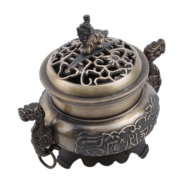 Vintage Design Tibetan Style Mini Alloy Bronze Incense Burner Censer Metal Craft Home Decor Buddhist Living Room Supplies