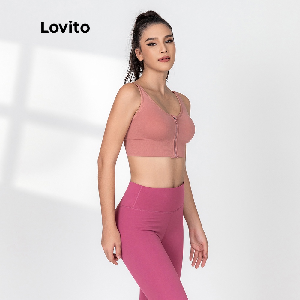 Áo lót Lovito kiểu thể thao màu trơn phối xích chéo L06006 (xanh lá/hồng)