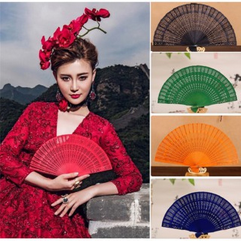 Quạt gỗ tre cầm tay phong cách Trung Hoa cổ trang cosplay trang trí nhà cửa đẹp