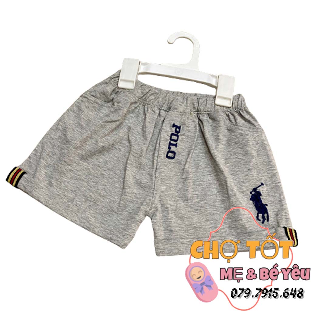 Quần short thun bé trai thêu polo thời trang giả khóa kéo