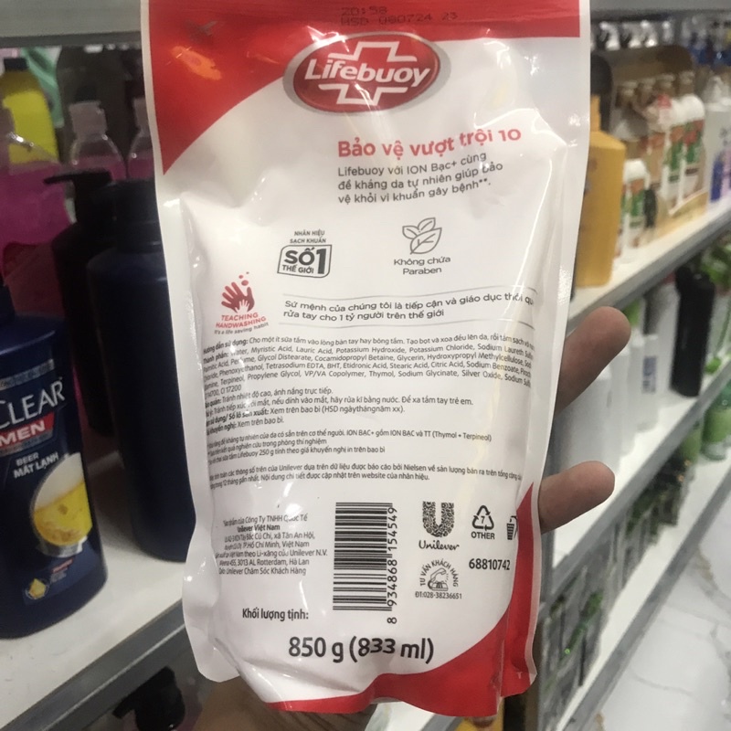 Sữa tắm Lifebuoy bảo vệ vượt trội 10 - dạng túi 850g (833ml)