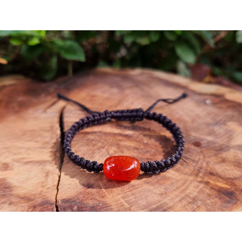 Vòng tay tết macrame đá Carnelian tự nhiên có 2 kiểu dáng tết dây unisex