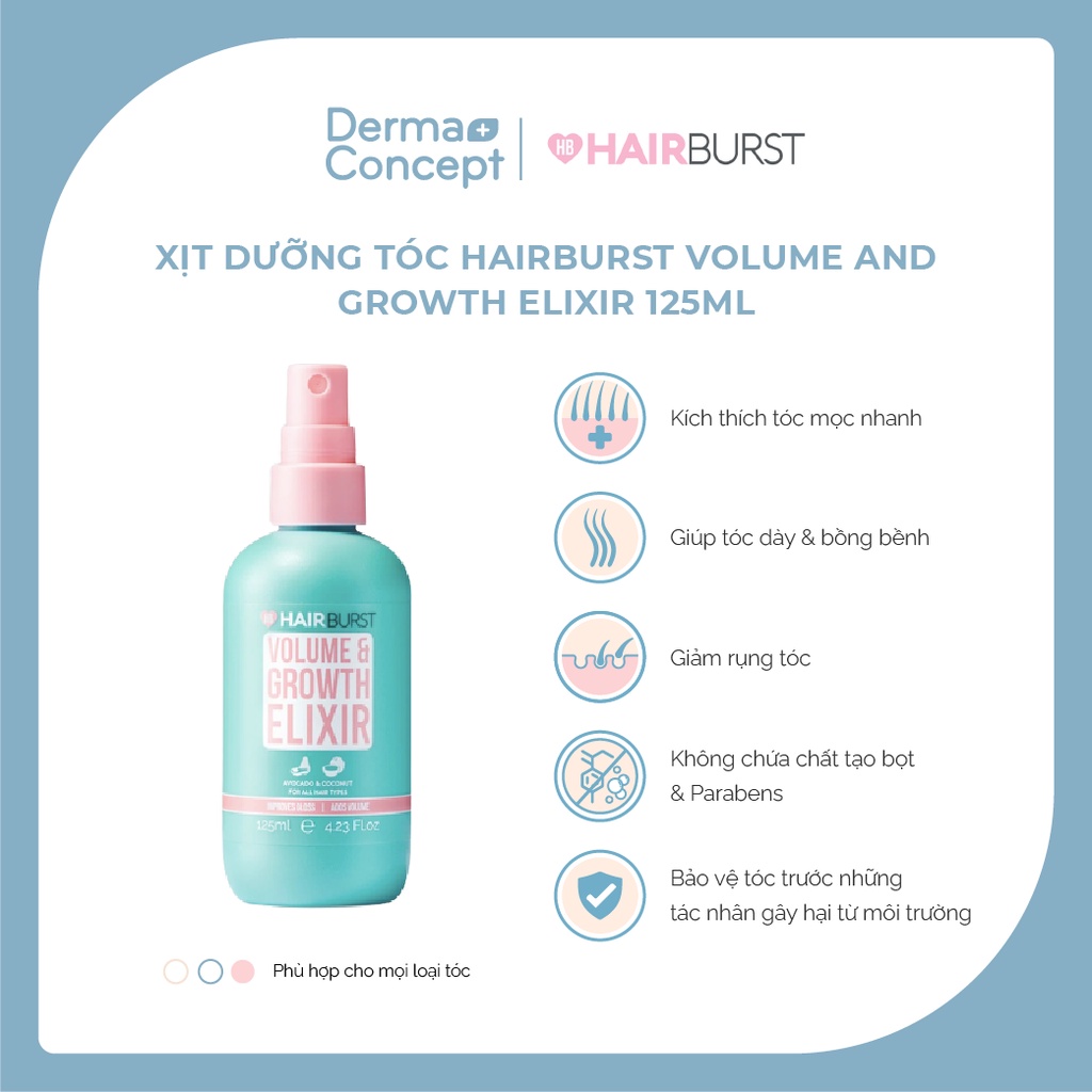 Xịt dưỡng tóc Hairburst Volume And Growth Elixir tạo độ phồng và kích thích mọc tóc 125ml [NHẬP KHẨU CHÍNH HÃNG 100%]