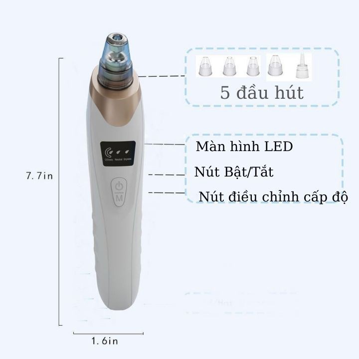 Máy Hút Mụn Đầu Đen HY9 màn hình LED,sạc pin 5 đầu hút SIÊU MẠNH - Hàng Cao Cấp