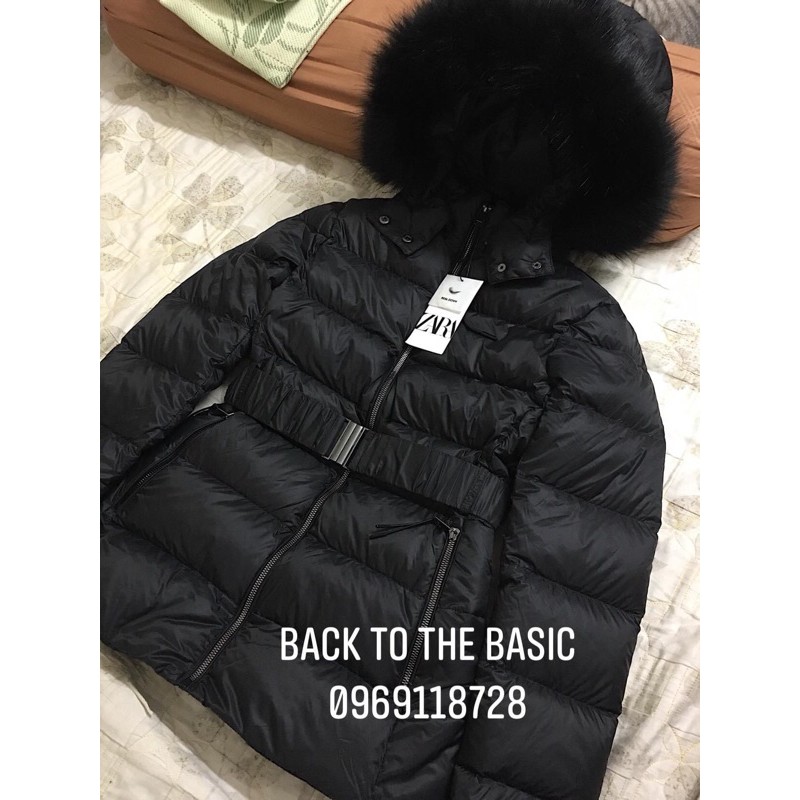 Áo phao lông vũ đai eo