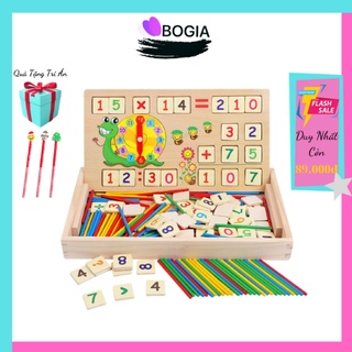 Bảng Gỗ 2 Mặt - Bộ Học Toán Thông Minh - Có Đồng Hồ Học Giờ Cho Bé Học .