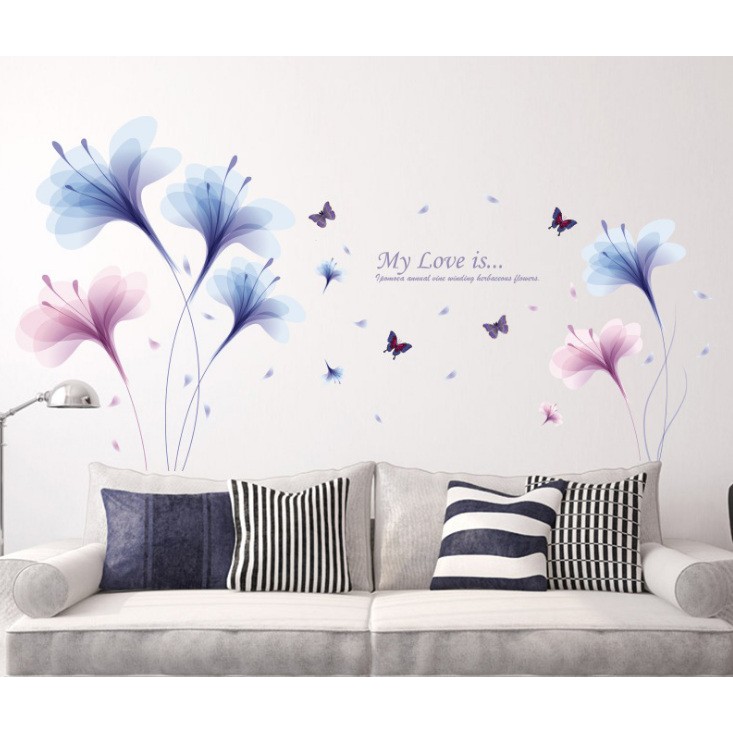 Decal dán tường Hoa cánh mỏng xanh