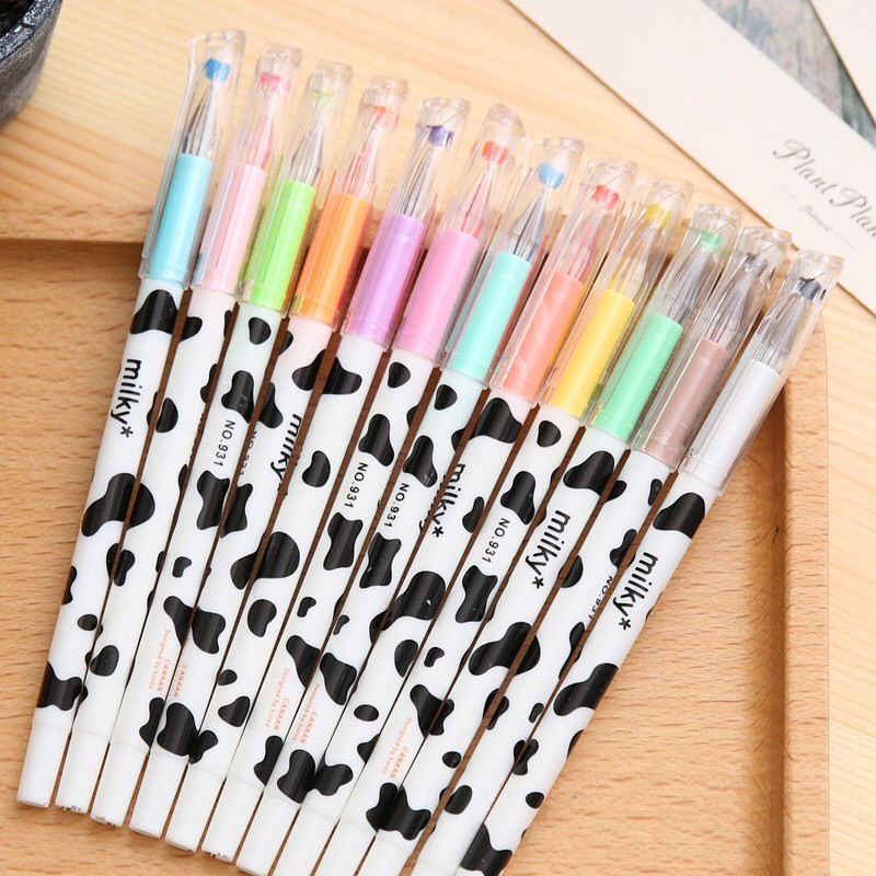 Bút nhiều màu sắc họa tiết bò sữa phong cách Hàn Quốc dễ thương dễ sử dụng