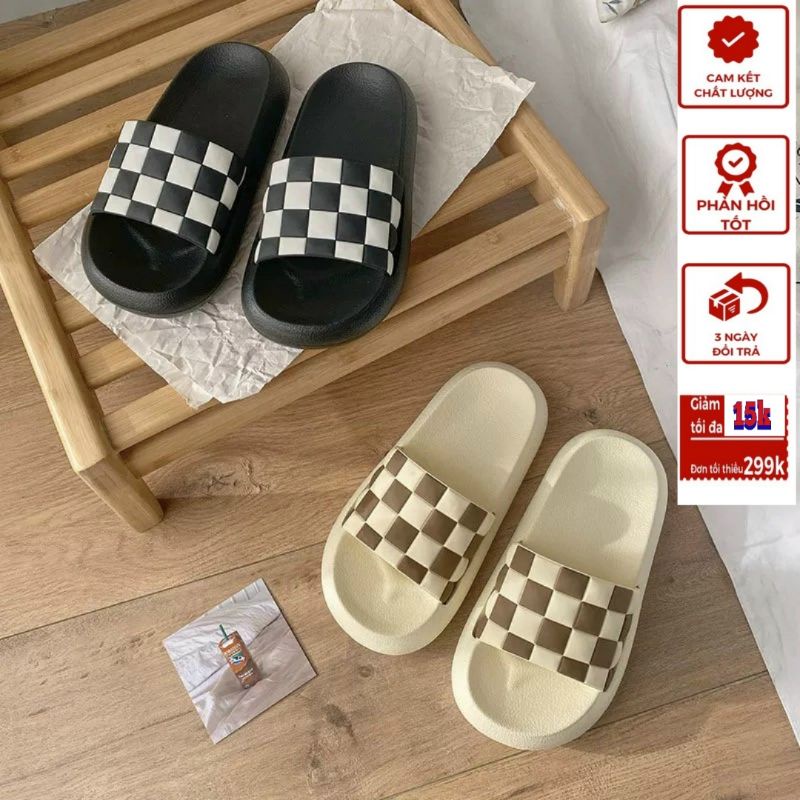 Dép bánh mì quai ngang kẻ caro đế cực êm 2 màu hot trend cực xinh