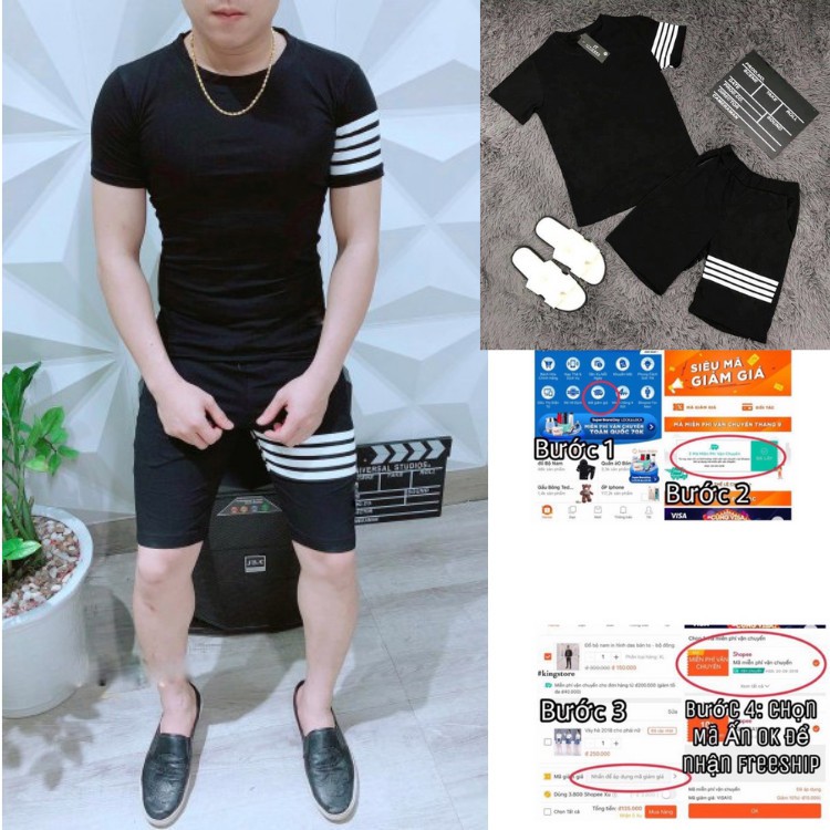 Bộ Quần Áo Thun Nam Ngắn Tay Kẻ Sọc Tay Quần-Bộ Nam Hè Chất Thun Lạnh Co Dãn 4 Chiều | BigBuy360 - bigbuy360.vn