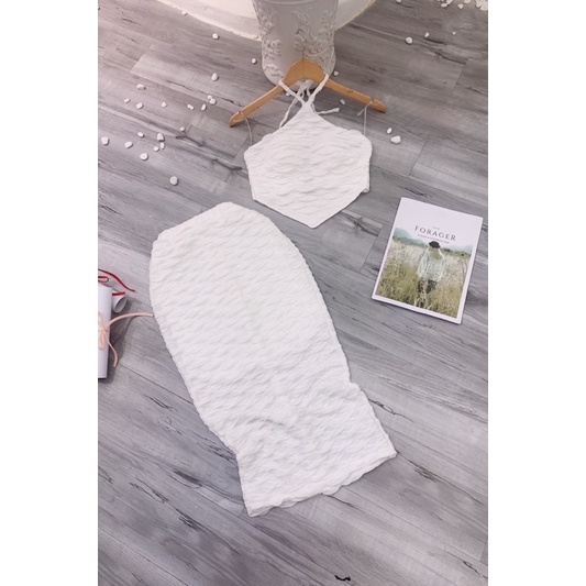 set đầm body chân váy kèm áo yếm siêu hot chất gấm thun