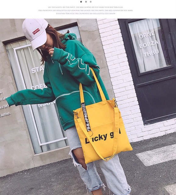 Túi tote/túi vải- lucky girl- vừa A4