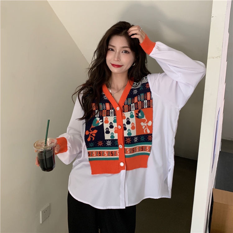 Áo dệt kim nữ tay dài giả hai lớp hàng mới