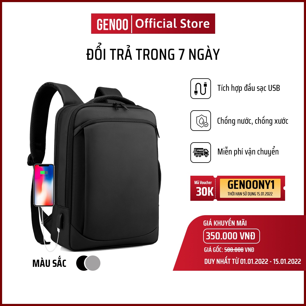 Balo đựng laptop công sở, đựng laptop 13, 14, 15,6 inch chính hãng Genoo, dòng balo doanh nhân, đi làm