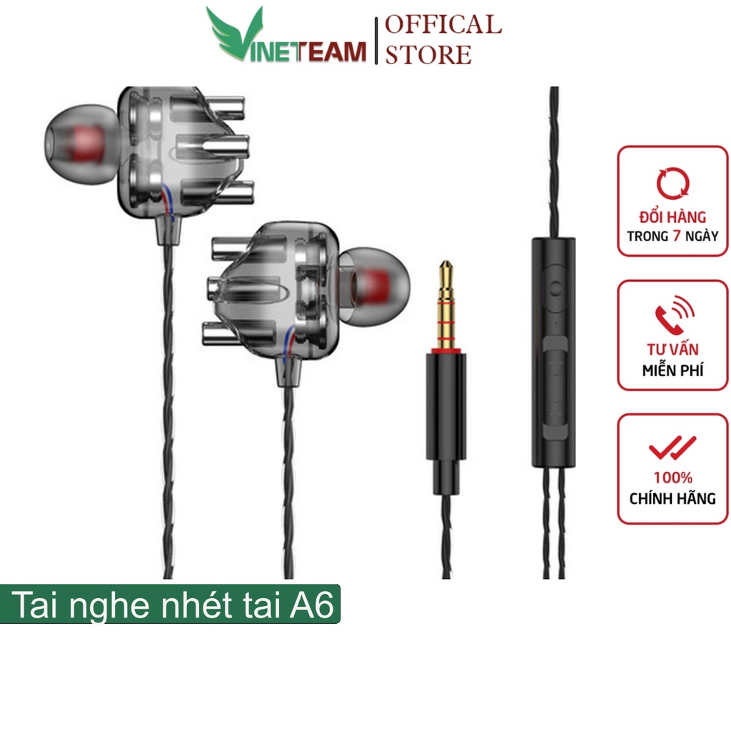 Tai Nghe Nhét Tai Chống ồn Gaming Vinetteam A6 Super Bass, Có Mic Đàm Thoại -Mẫu mới 2022 -4122