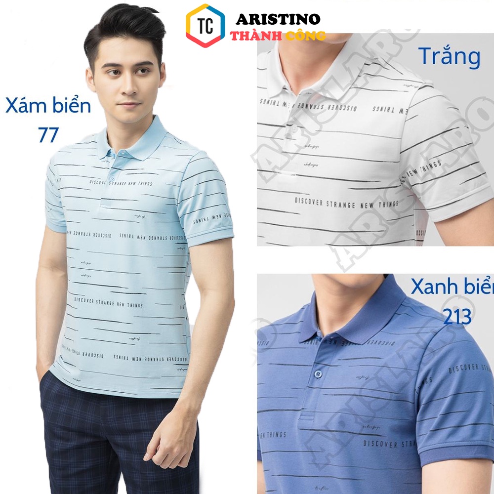 Áo Polo, Áo Thun Nam Có Cổ ARISTINO - APS045S1 Họa Tiết In Ngang Ấn Tượng, Cotton Mềm Nhẹ