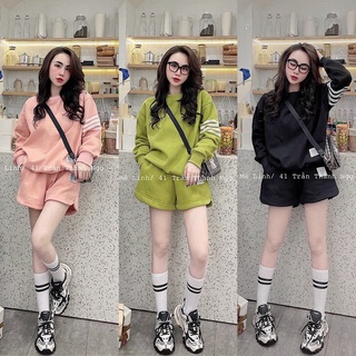 Sét đồ bộ nữ,sét bộ nỉ bông quần đùi áo dài tay đang hot.1 set kt