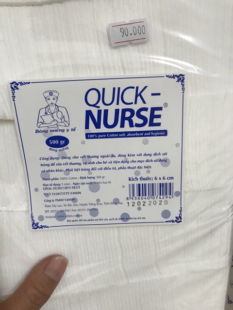 Bông gòn cắt sẵn Quick Nurse 6x6cm (Bịch 500gr)