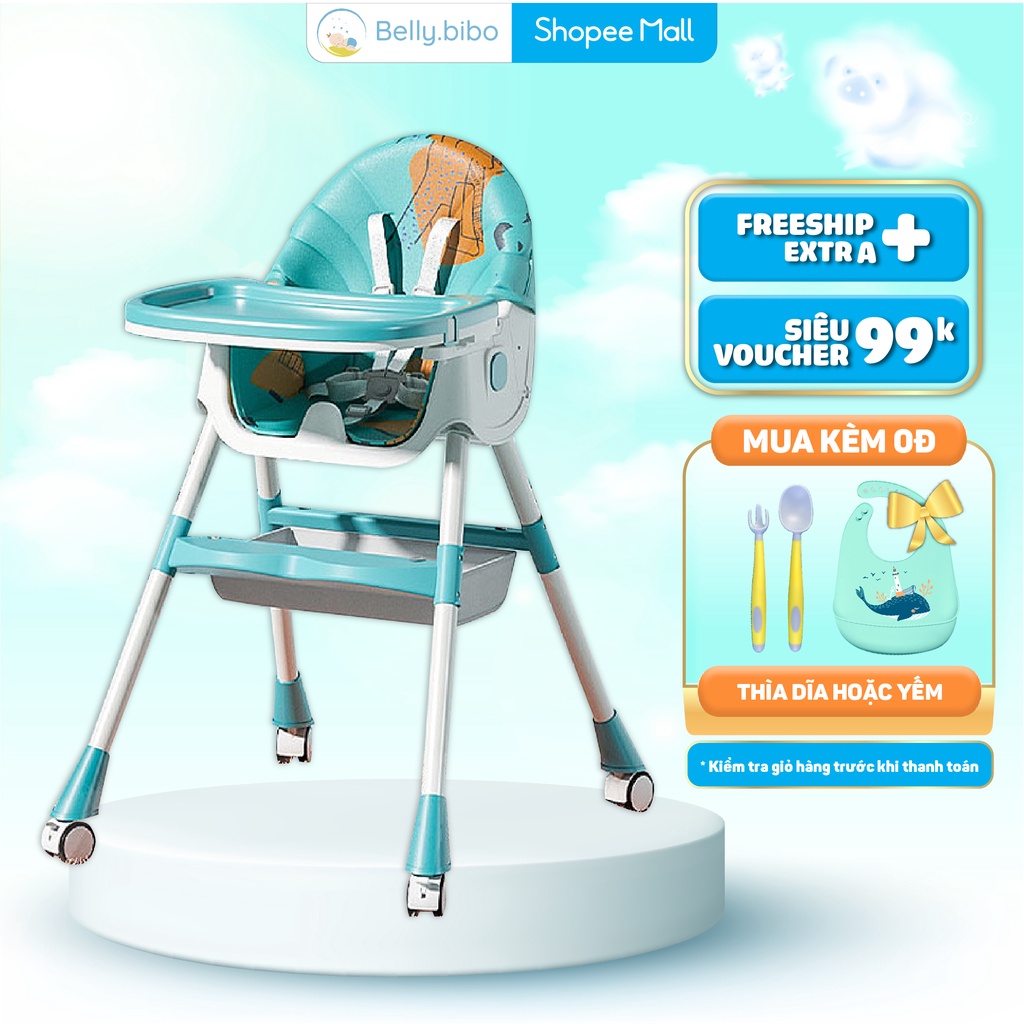 Ghế Ăn Dặm BellyBaby Full Đệm, Chân, Đai An Toàn Bảo Hành 12T