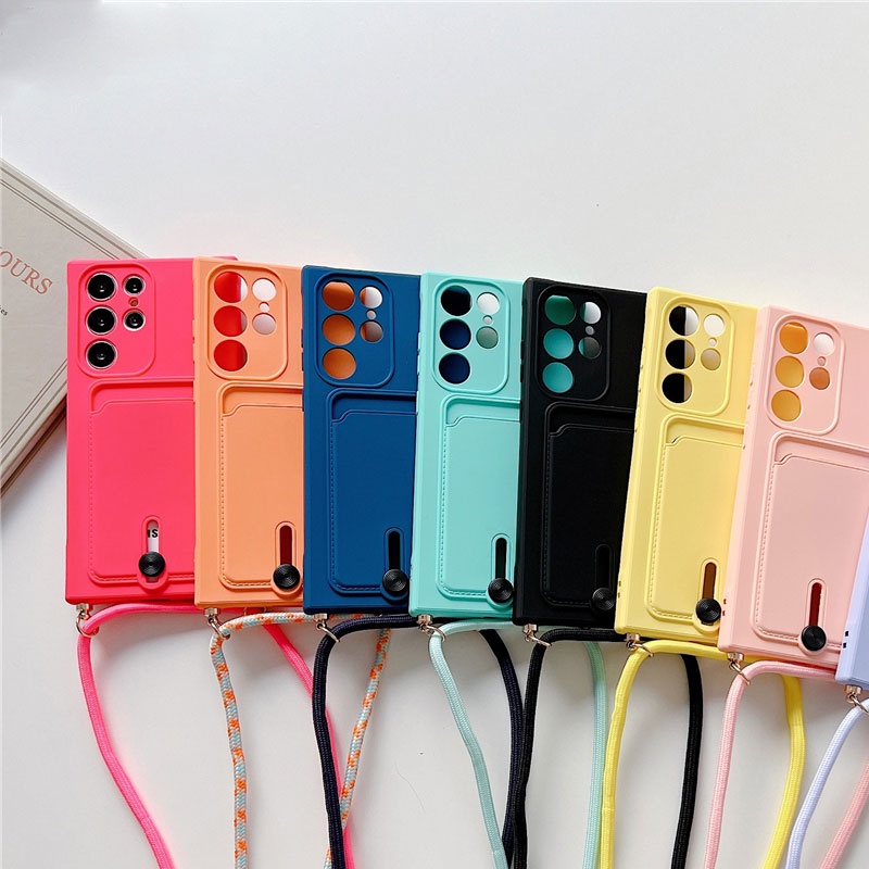 Ốp Điện Thoại Silicone Mềm Màu Kẹo Có Dây Đeo Chéo Cho Samsung Galaxy A53 A33 A23 A03S A22 5G S20 FE