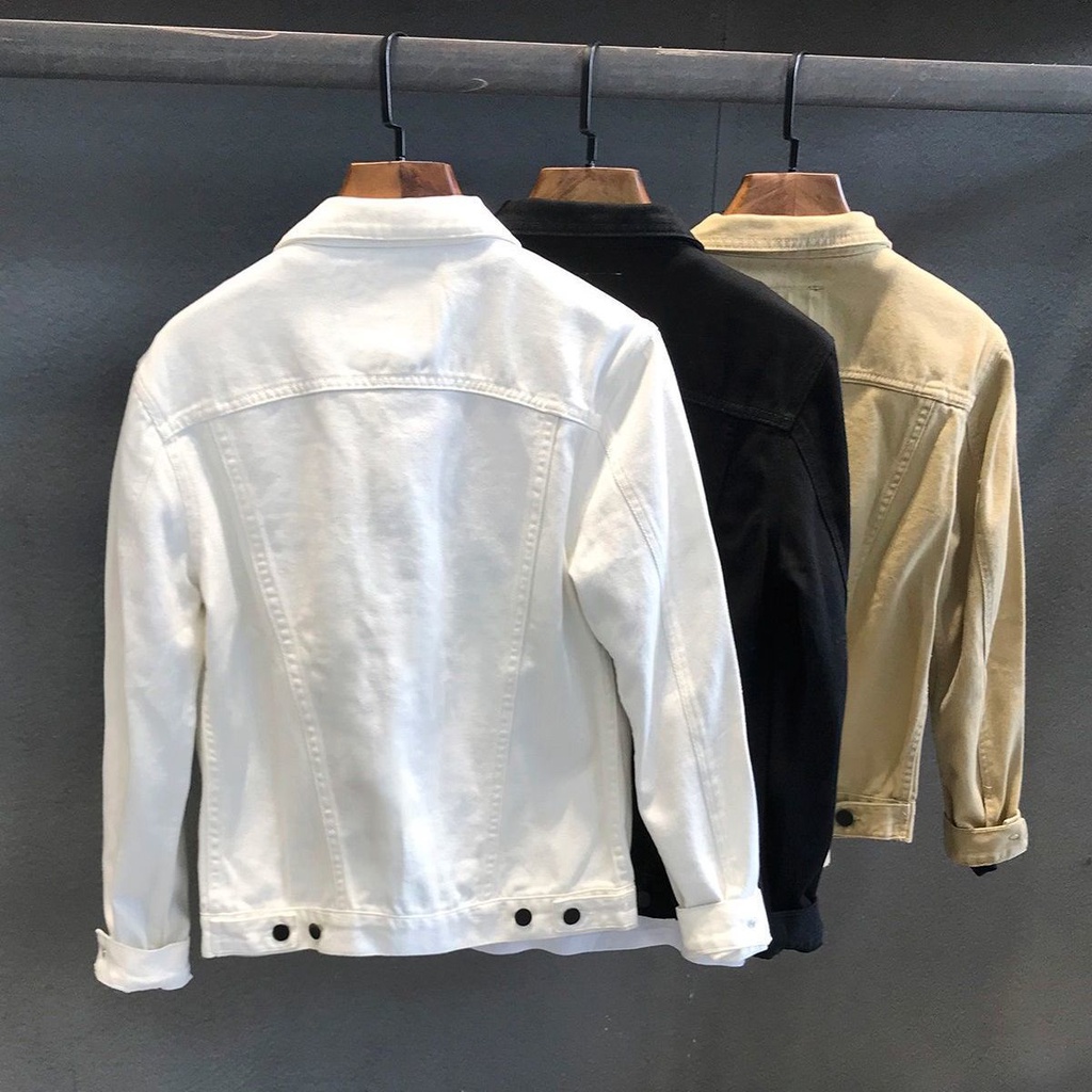 Áo Khoác Denim Màu Trắng Có Mũ Trùm Đầu Chống Thấm Nước Phong Cách Hàn Quốc Cho Nam