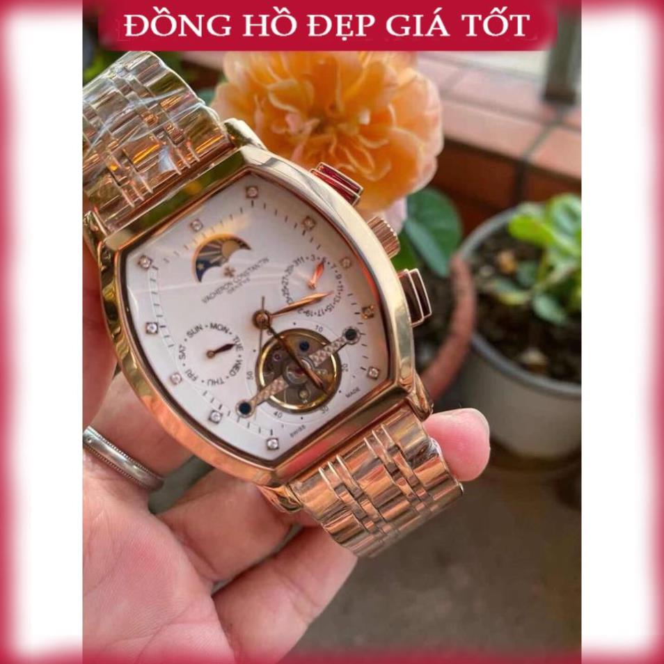 Đồng hồ Nam Vacheron constantin bầu cơ tự động 6kim máy Nhật trăng sao size 40-41 dây kim loại