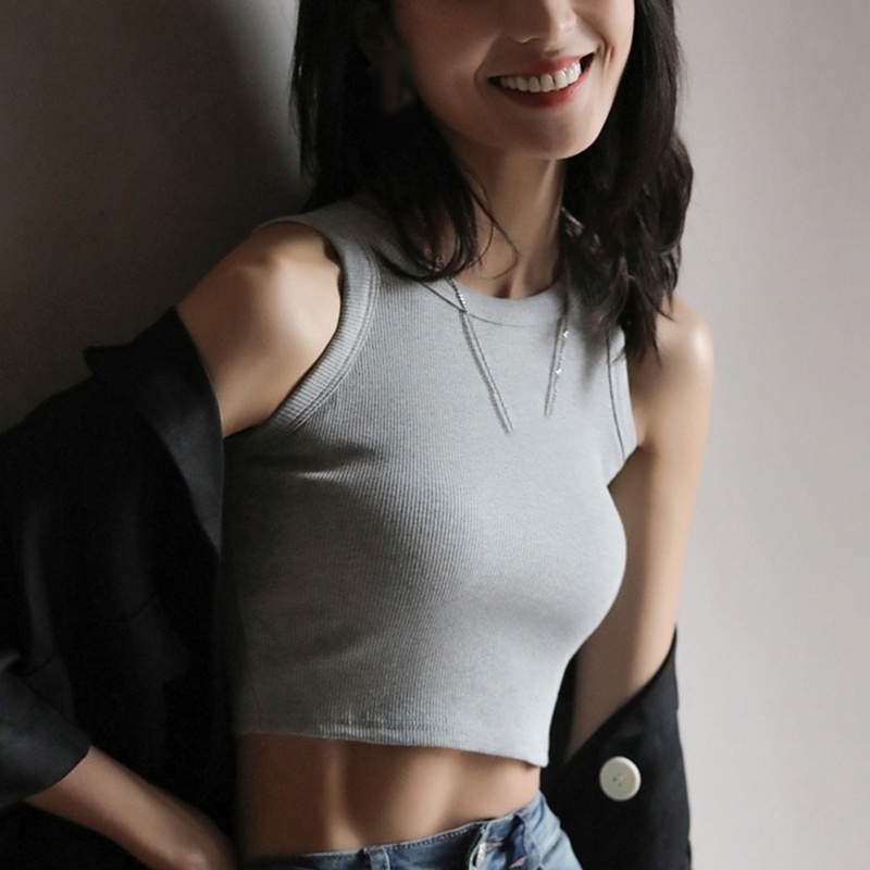 Áo Croptop Dệt Kim Không Tay Dáng Ôm Màu Trơn Thời Trang Cho Nữ