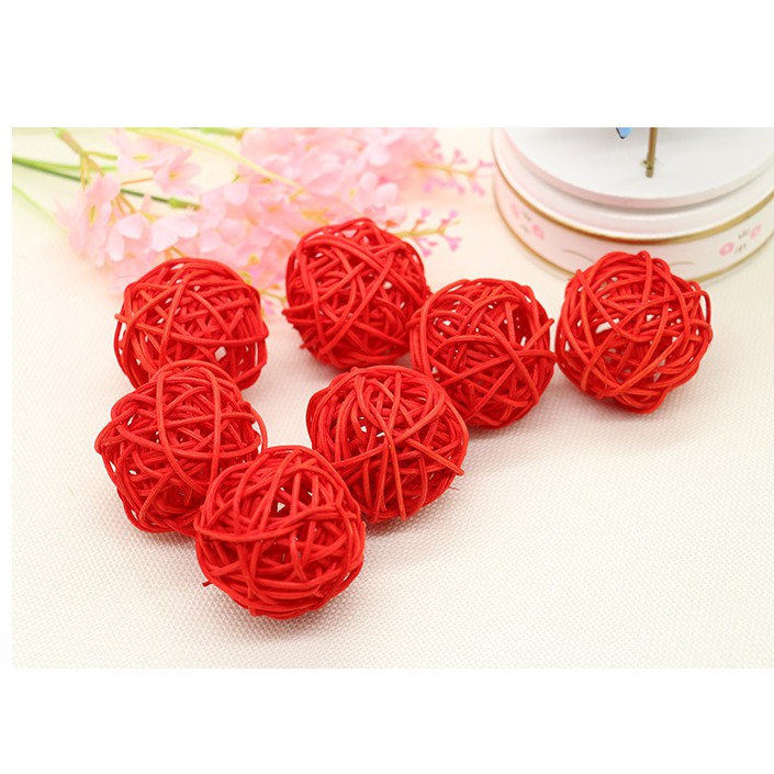 Quả cầu mây size 5cm trang trí màu đỏ