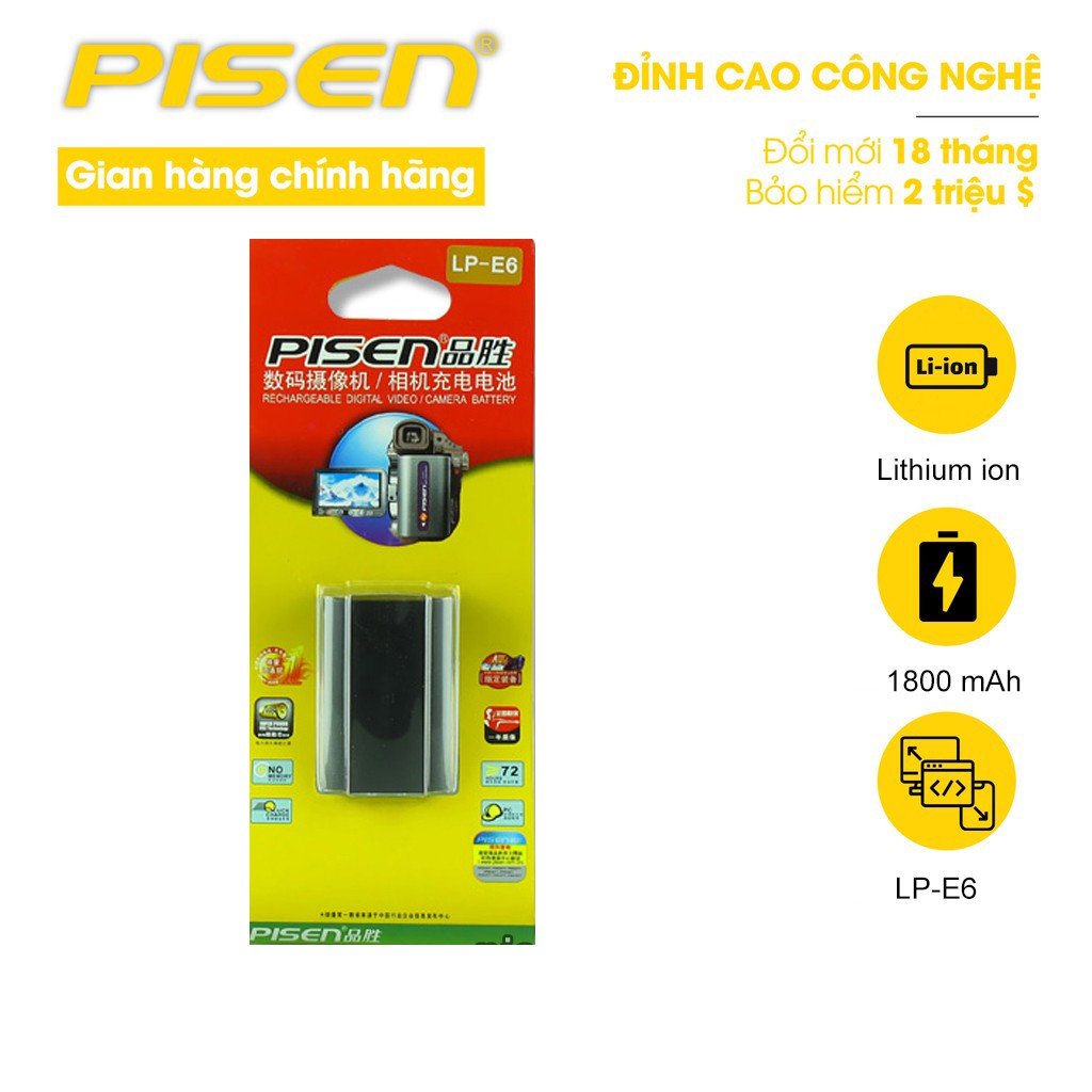 [Mã ELTECHZONE giảm 5% đơn 500K] Pin máy ảnh Canon Pisen LP - E6 - Hàng chính hãng