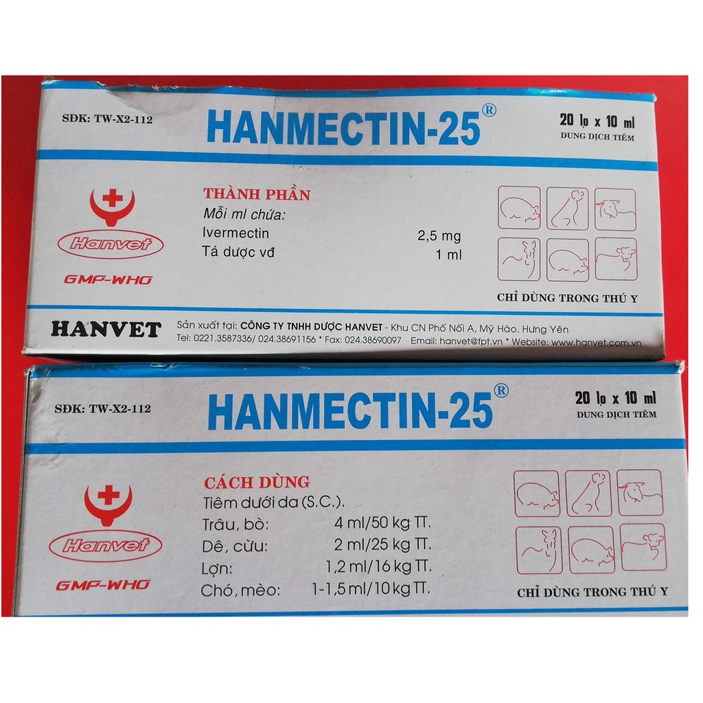 5 lọ Hanmectin - 25 L10ml dùng tốt cho trâu, bò, lợn, dê, cừu, chó, mèo, thỏ
