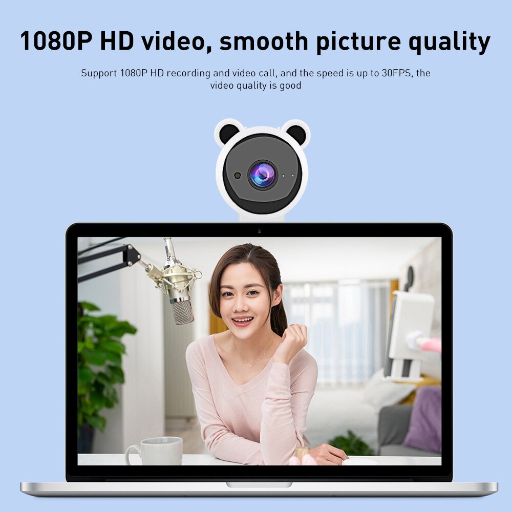 Webcam 1080P Full HD USB Có Micro Hình Gấu Dễ Thương Cho PC Laptop