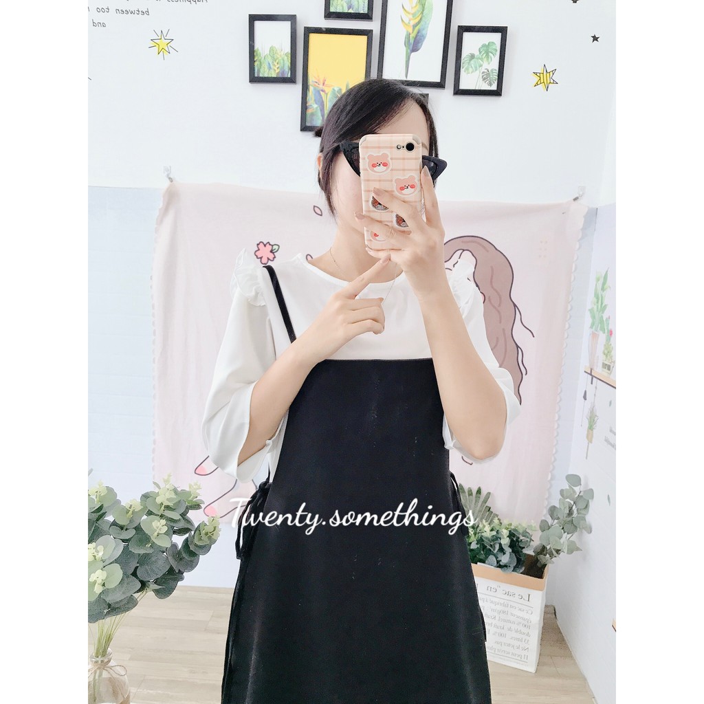 SET YẾM ĐEN DÂY + ÁO VOAN TRẮNG TAY LỬNG Ulzzang (ảnh thật/sẵn/video)