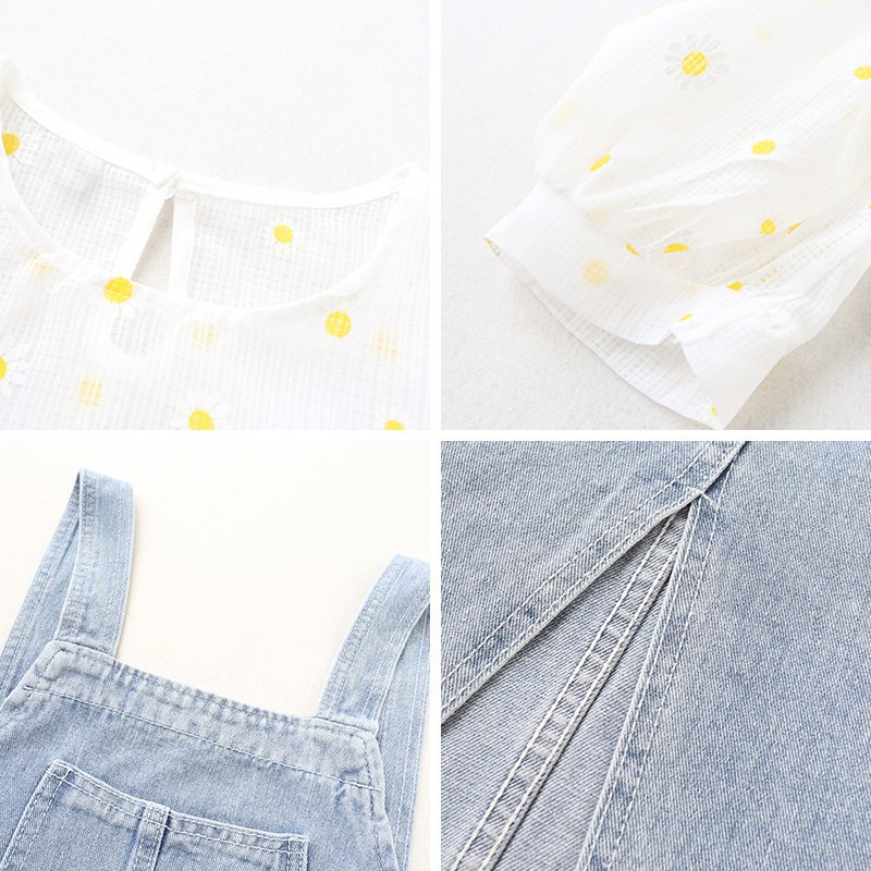 Yếm váy bò + Áo sơ mi hoa cúc LeLa LDT11 size S M L XL