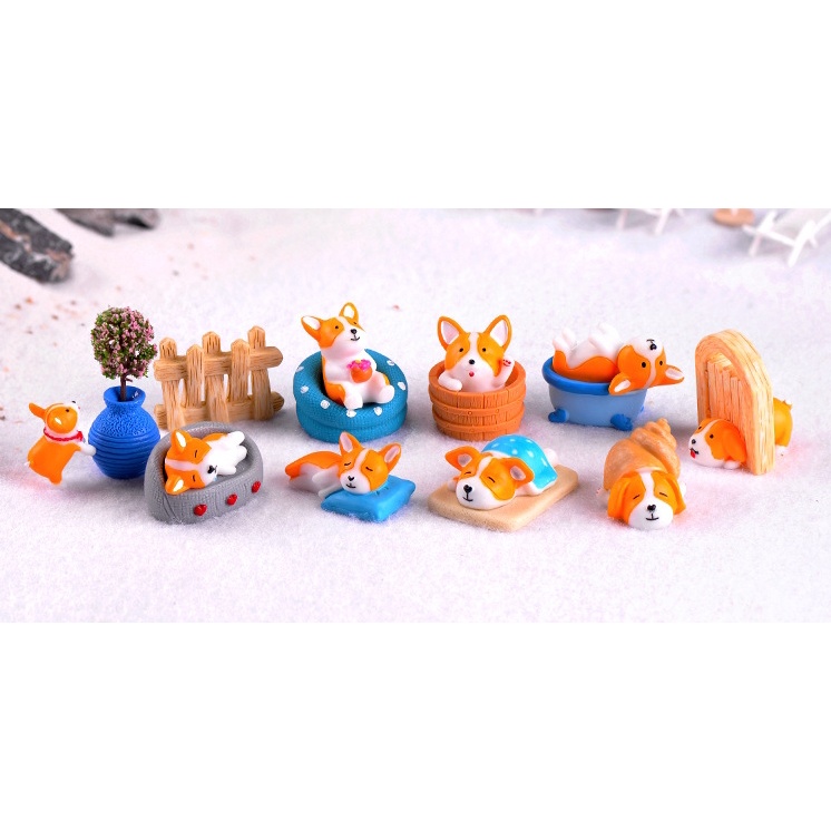 Mô Hình chú chó corgi đồ chơi nhập vai corgi trưng bày trang trí bể cá trang trí chậu cảnh