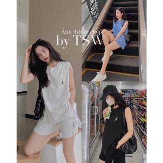 SET TANKTOP kèm quần thêu logo người, set tank top ( ảnh thật )