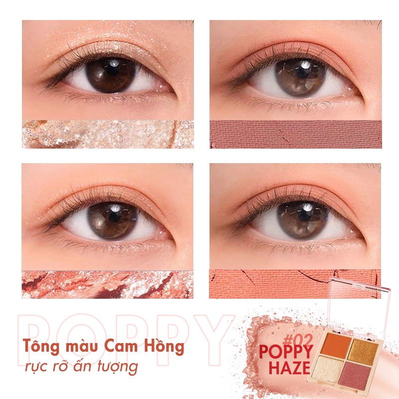 Phấn Mắt SilkyGirl 4 ô Có Nhũ Full BLoom Quad